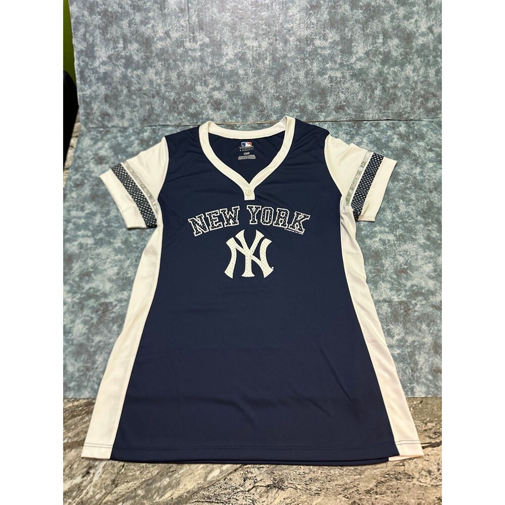 NY Yankees Genuine Merchandise Navy and White MLB Logo Tee L - Picture 3 of 10